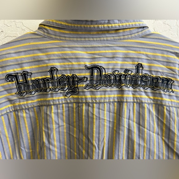 Harley Davidson y2k style embroidered striped casual button down 2XL. Bikercore - Picture 6 of 8